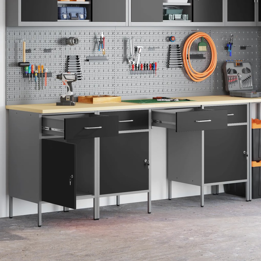 Conjunto de Gabinete e Mesa de Trabalho de 4 Peças vidaXL Preto em Madeira Engenharia e Aço