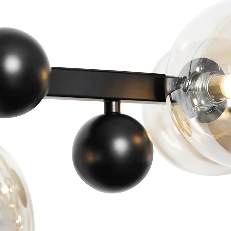 Candeeiro de suspensão Art Deco preto com vidro âmbar 8 luzes - David Art Deco