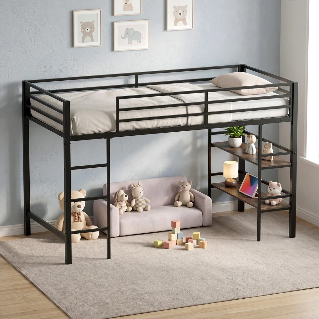 Cama Alta Infantil, 196 x 96 x 126 cm (COLCHÃO NÃO INCLUIDO), Estrutura Metálica Robusta, Castanho