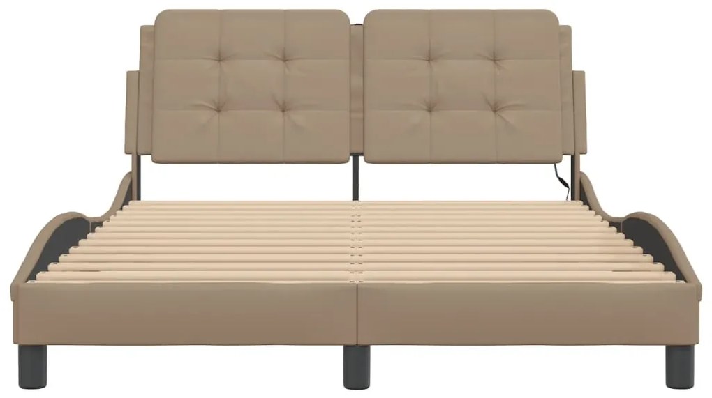Estrutura cama c/ luzes LED 140x200cm couro artif. cappuccino