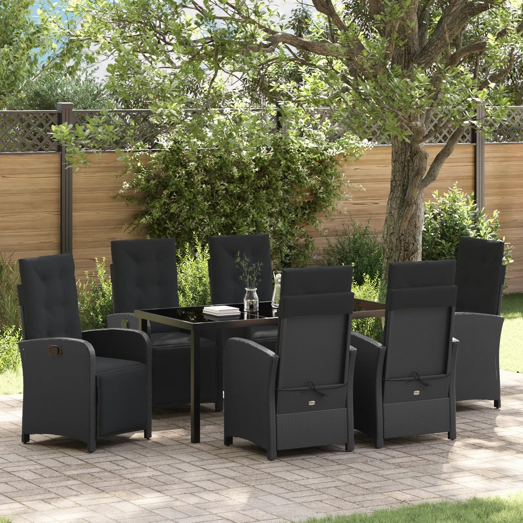 Conjunto de Jantar Jardim vidaXL com Almofadas Preta Rattan Poly