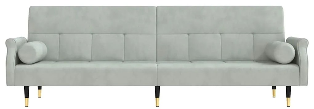 Sofá-cama com almofadões veludo cinzento-claro