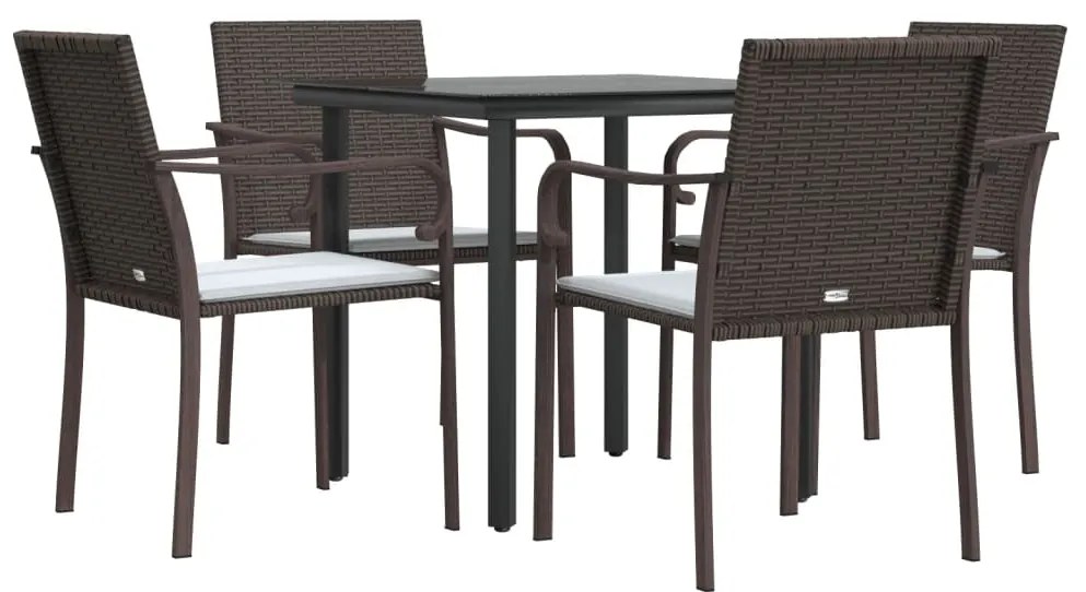 5 pcs conjunto de jantar p/ jardim c/ almofadões vime PE e aço