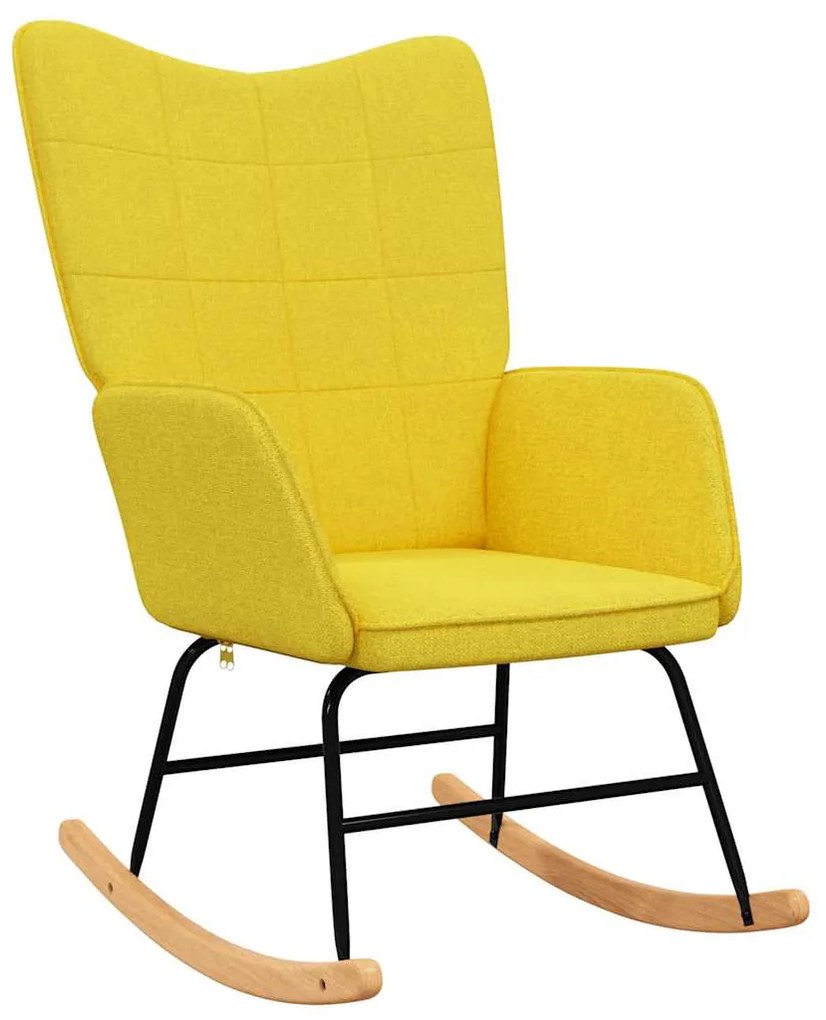 Cadeira de baloiço com banco tecido amarelo mostarda