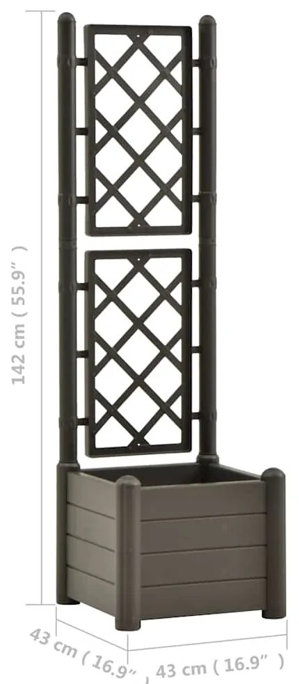 Vaso/floreira de jardim com treliça 43x43x142 cm PP antracite