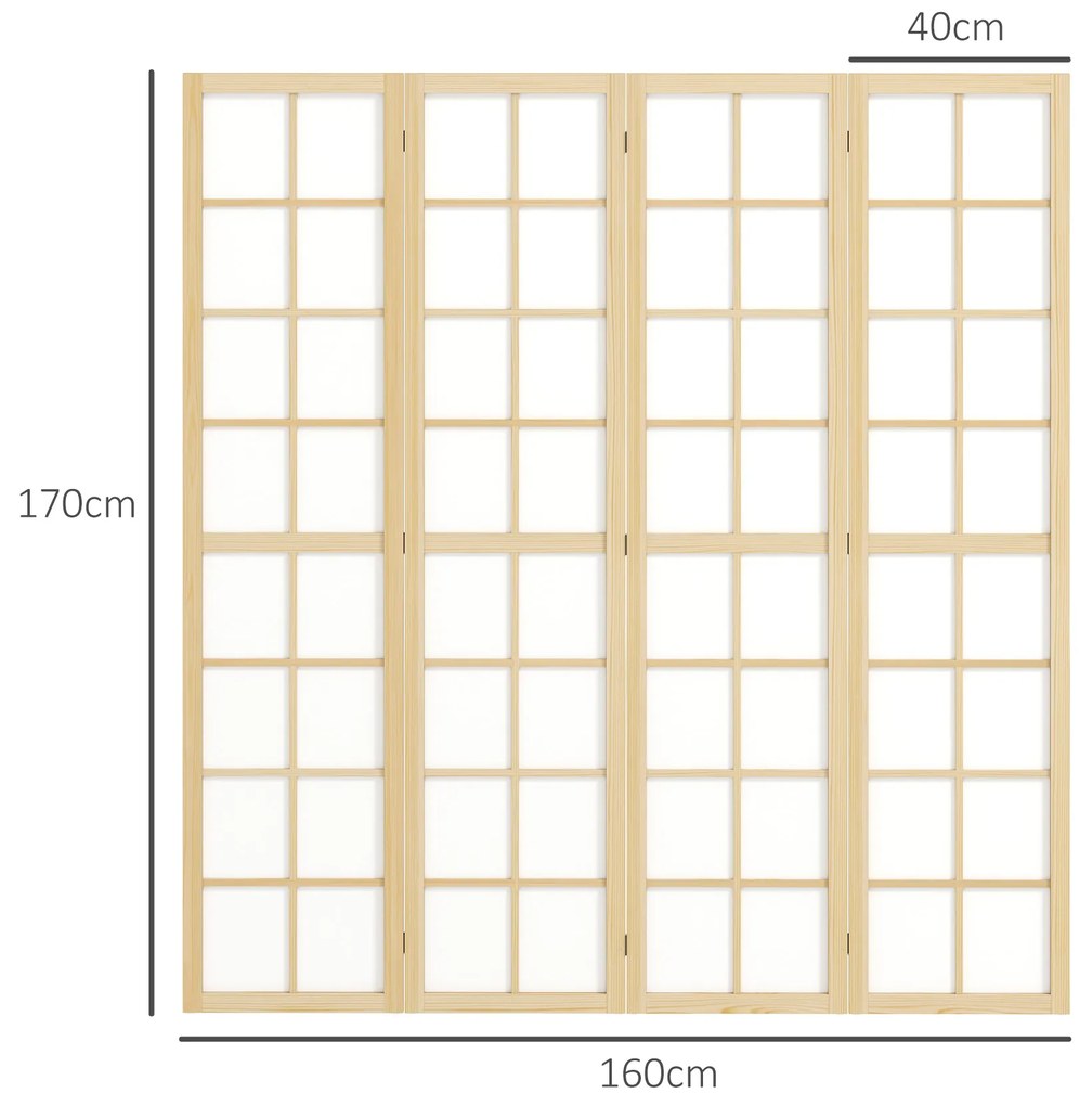 Biombo Dobrável de 4 Painéis Separador de Ambientes de Interior para Sala de Estar Dormitório e Escritório 160x170 cm Madeira e Branco