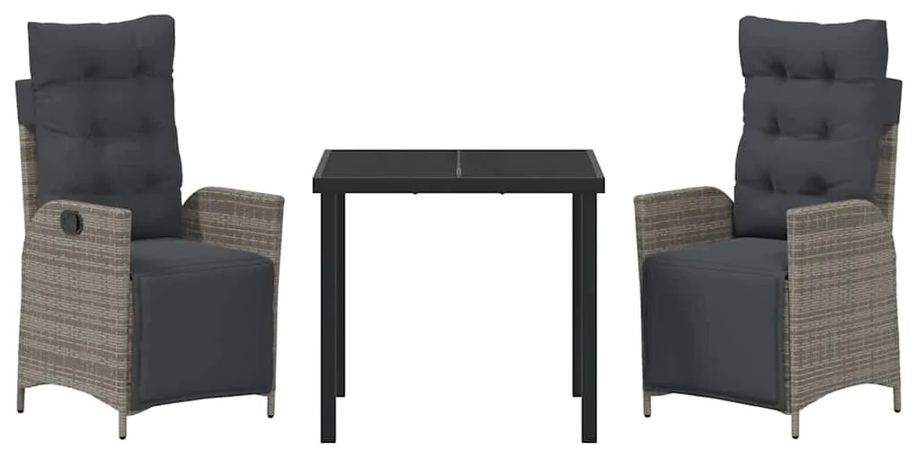 Conjunto de Mesa e Cadeiras para Jardim em 3 Peças Cinza em Rattan Sin