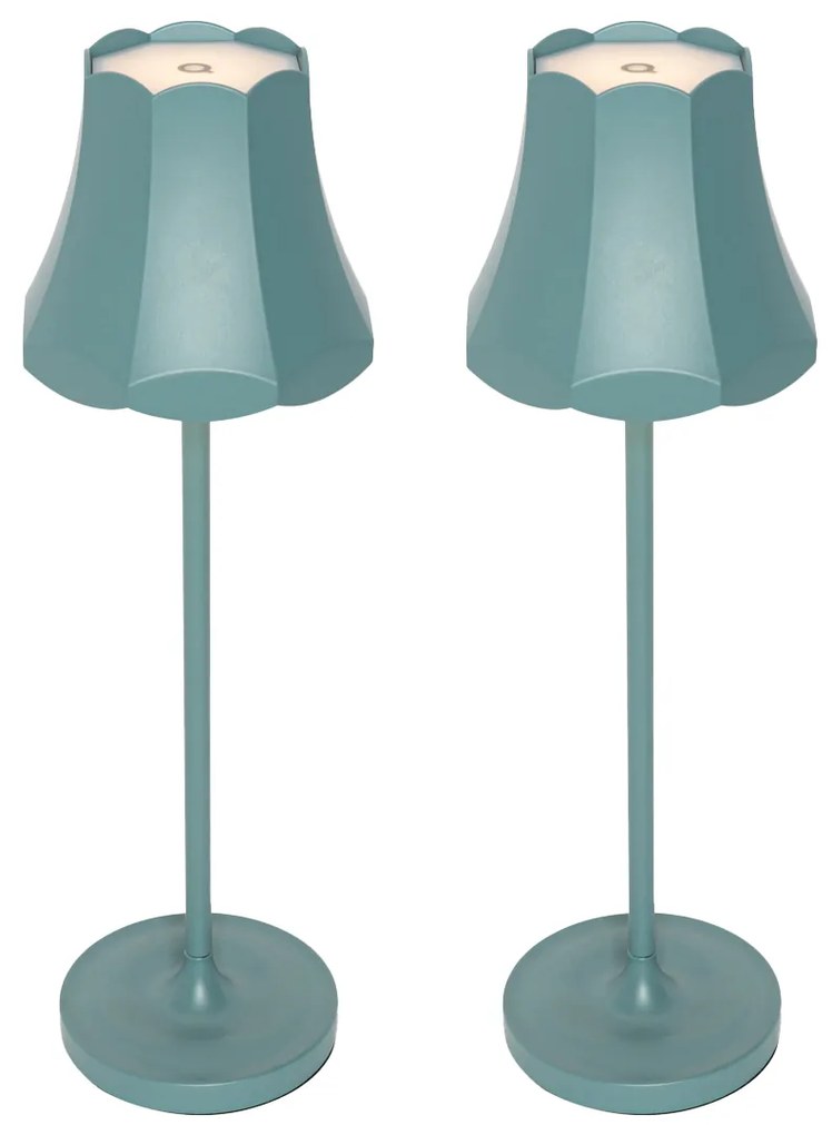 LED Conjunto de 2 candeeiros de mesa retro azul mineral recarregáveis IP44 - Granny Retro