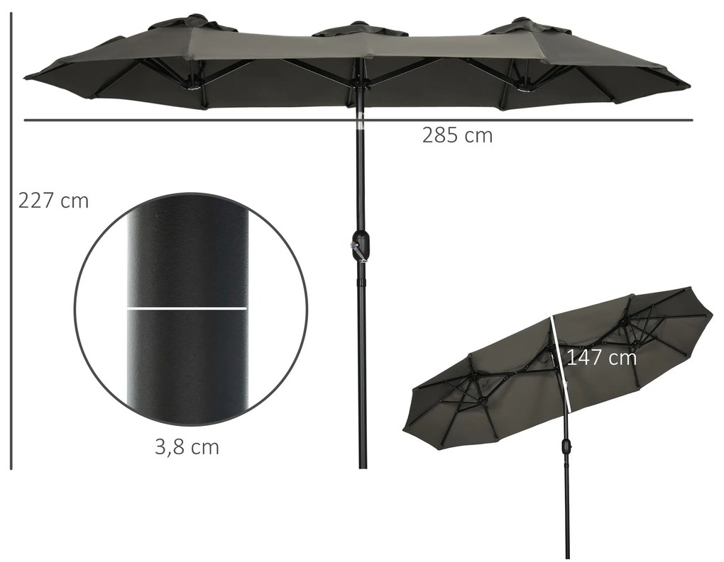 Outsunny Chapéu de Sol Duplo 285x147x227cm Chapéu de Sol de Jardim com