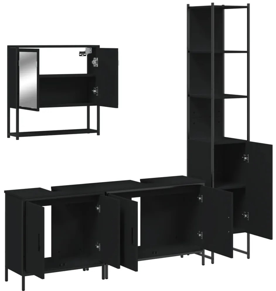 4 pcs conjunto móveis casa de banho derivados de madeira preto