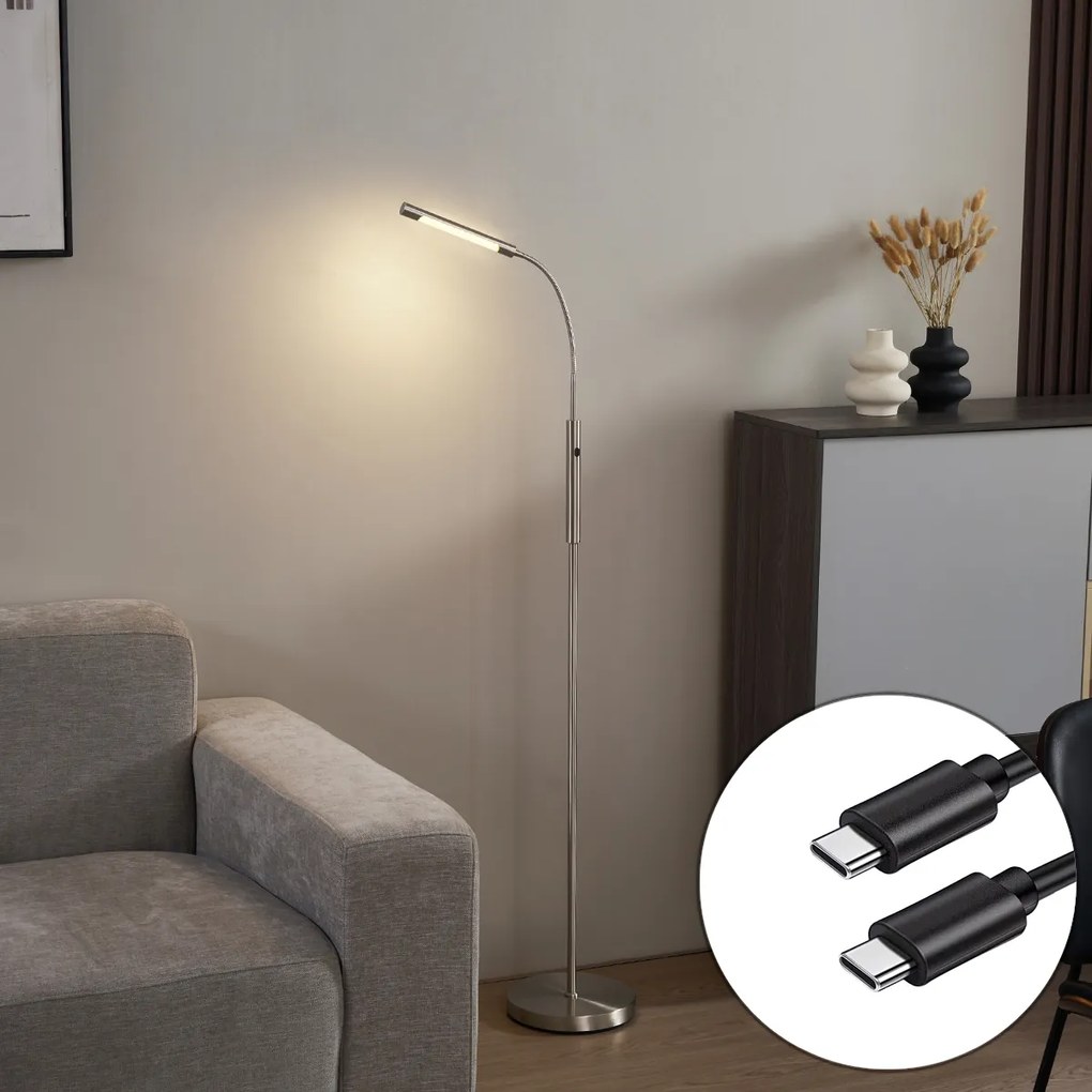 Candeeiro de pé moderno em aço incl. LED regulável em 3 níveis recarregável - Statler
