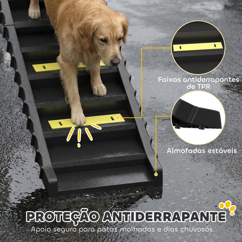 Rampa para Cães Dobrável 154 cm Rampa para Cães para Carro e Cama com 10 Degraus Antideslizantes Suporta até 68kg Preto
