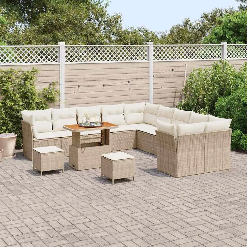 Conjunto de Sofá para Jardim vidaXL de 13 Peças com Almofadas Bege de