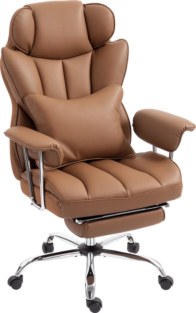 HOMCOM Cadeira de Escritório com Massagem 6 Pontos Vibratória com Almofada Lombar e Apoio de Pés, Altura Ajustável, Castanho | Aosom Portugal
