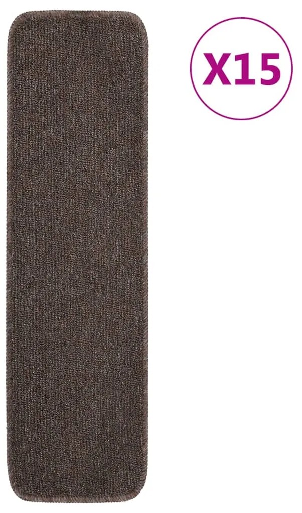 Tapetes antiderrapantes retang. escadas 15pcs 75x20 cm castanho