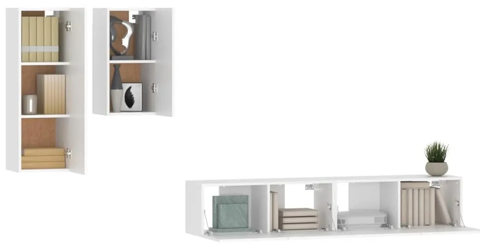 4 pcs conjunto de móveis de TV derivados de madeira branco