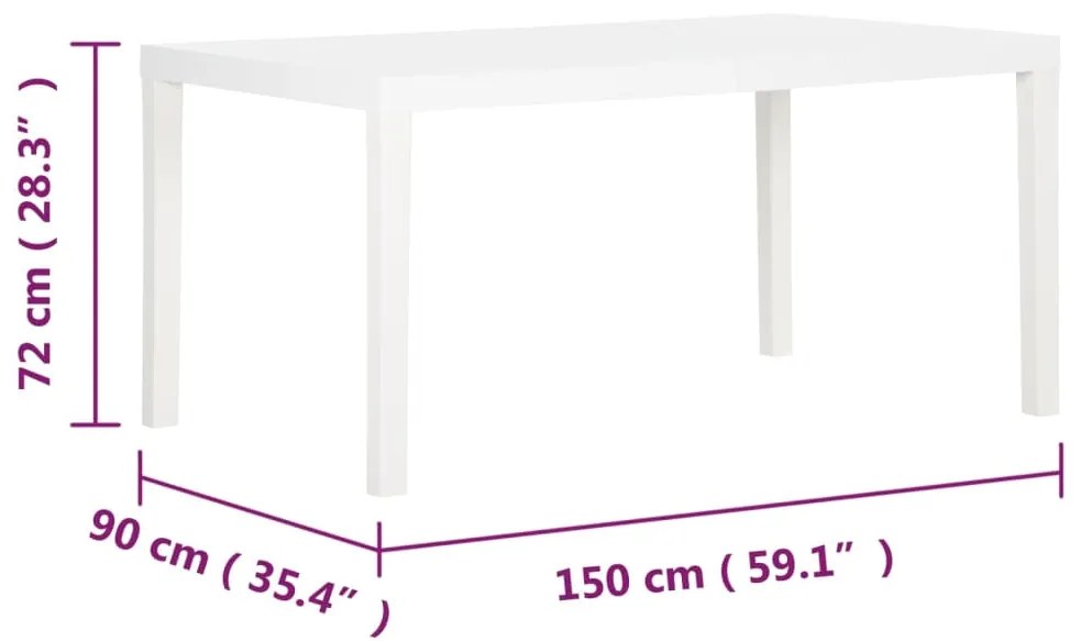 Mesa de jardim 150x90x72 cm PP branco