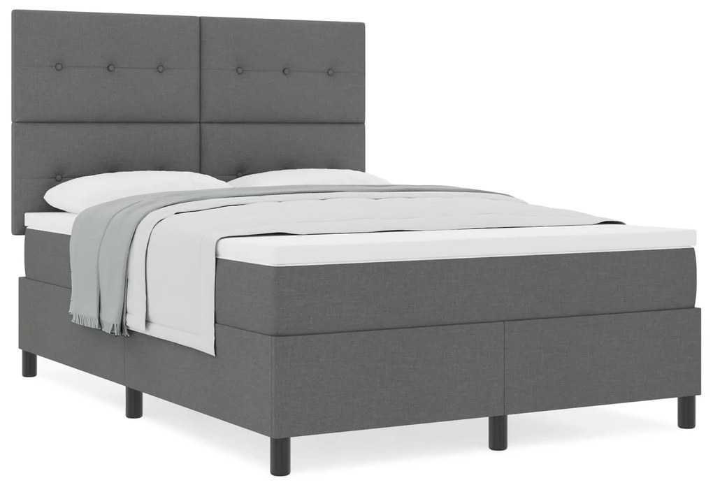 Cama Box Spring com Colchão Cinza Escuro 140x190 cm em Tecido