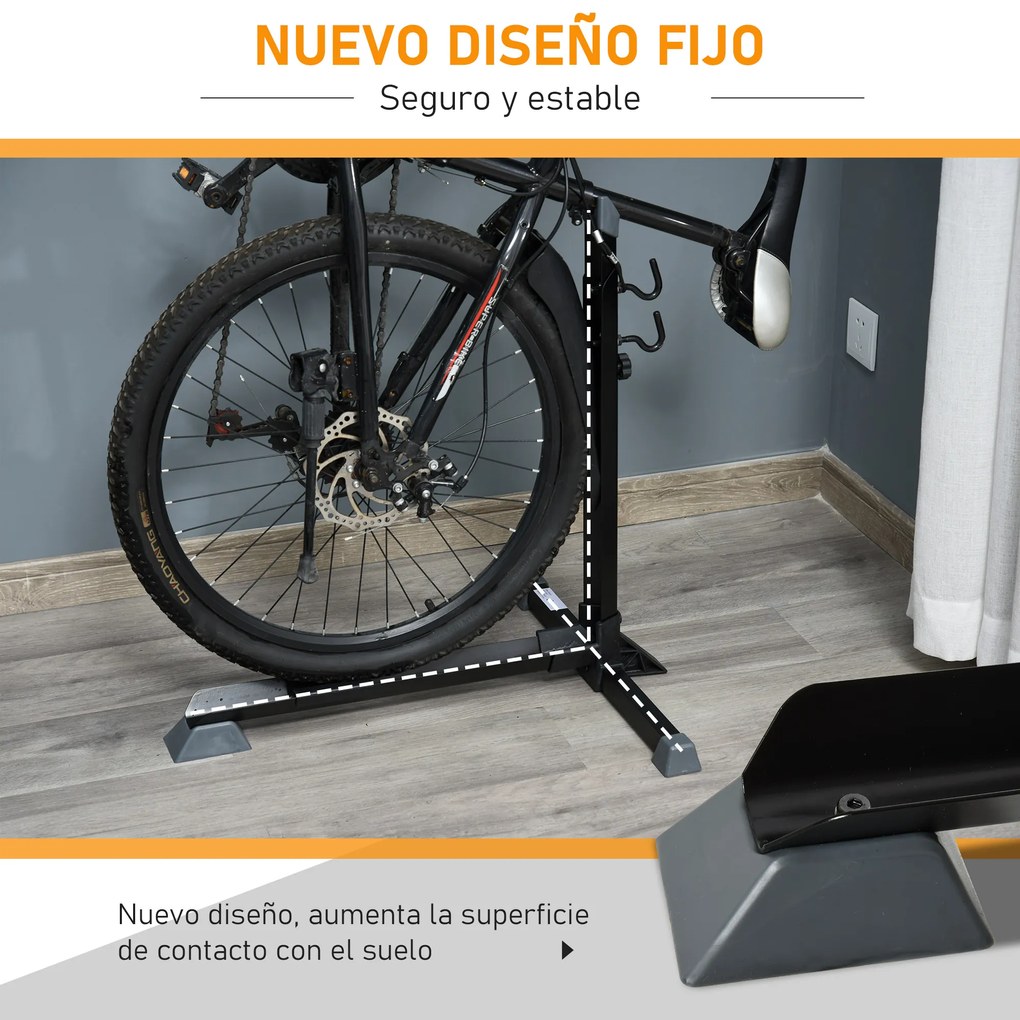 HOMCOM Suporte de bicicleta vertical Cavalete ajustável para bicicleta com alça de fixação fácil de transportar Suporta 30kg 66x56x63-73.5cm Preto