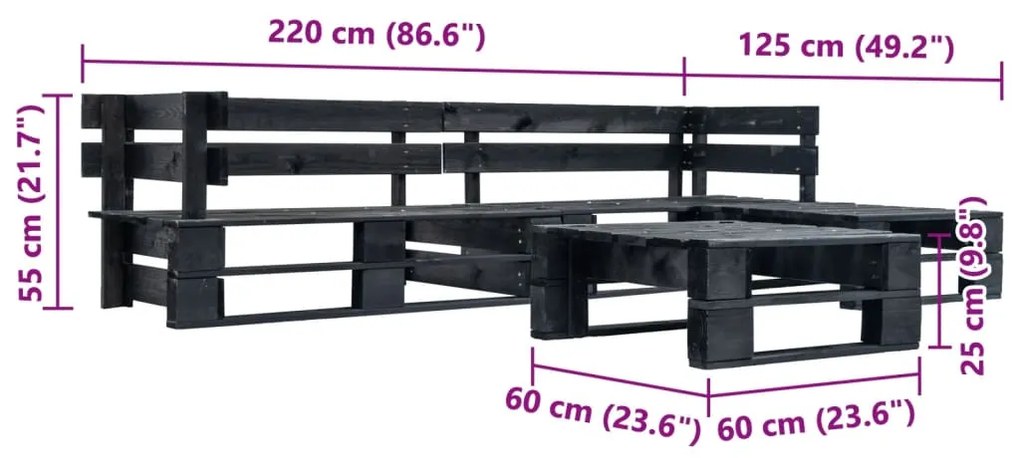 Sofás de paletes para jardim 4 pcs madeira preto