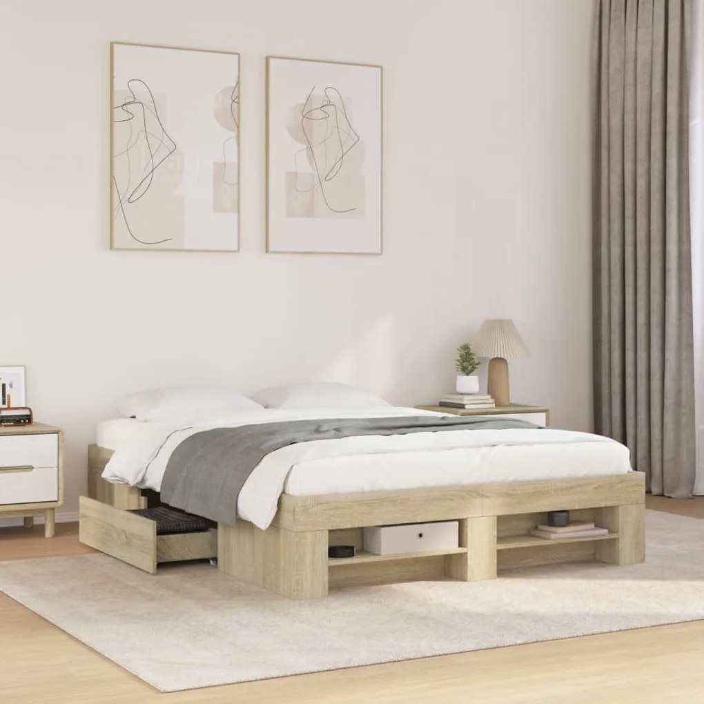 vidaXL Estrutura cama s/ colchão derivados de madeira carvalho sonoma