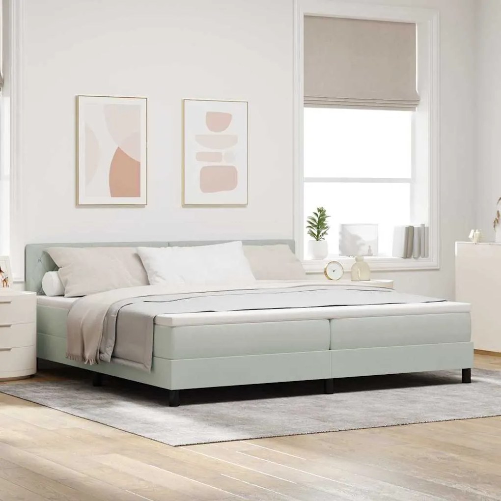 Cama Box com Colchão &amp; Luz LED Cinza Claro 200x200 cm Veludo