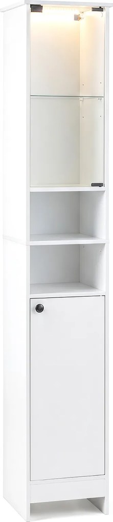 Armário de Casa de Banho Alto e Estreito, 30 x 30 x 170 cm, Luz LED Regulável com Comando à Distância, Branco