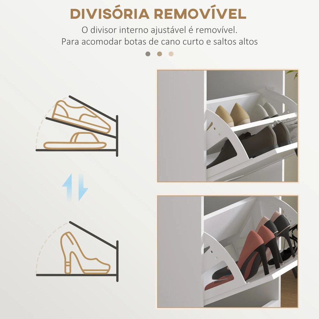 Sapateira Estreita com 3 Portas Basculantes e Prateleiras Ajustáveis para 15 Pares de Sapatos, Branco