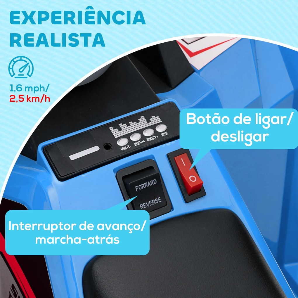 Moto 4 Elétrica para Crianças com Reboque Bateria 6V de 18-36 Meses com Velocidade 2,5 km/h 106x41,5x48,5 cm Azul
