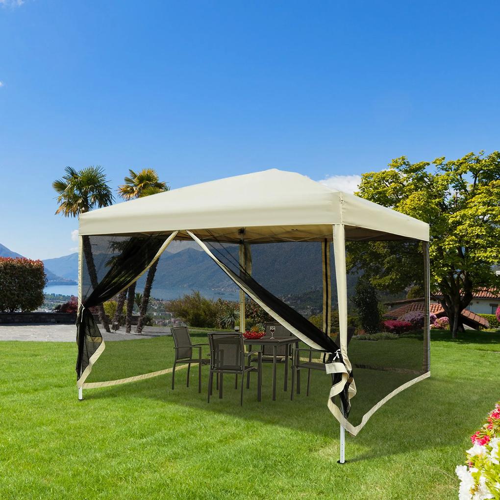 Outsunny Tenda Dobrável 3x3 para Exterior Tenda Portátil de Jardim com Mosquiteiras Bolsa de Transporte Estrutura de Aço e Tecido Oxford Resistente para Festas Acampamento Bege