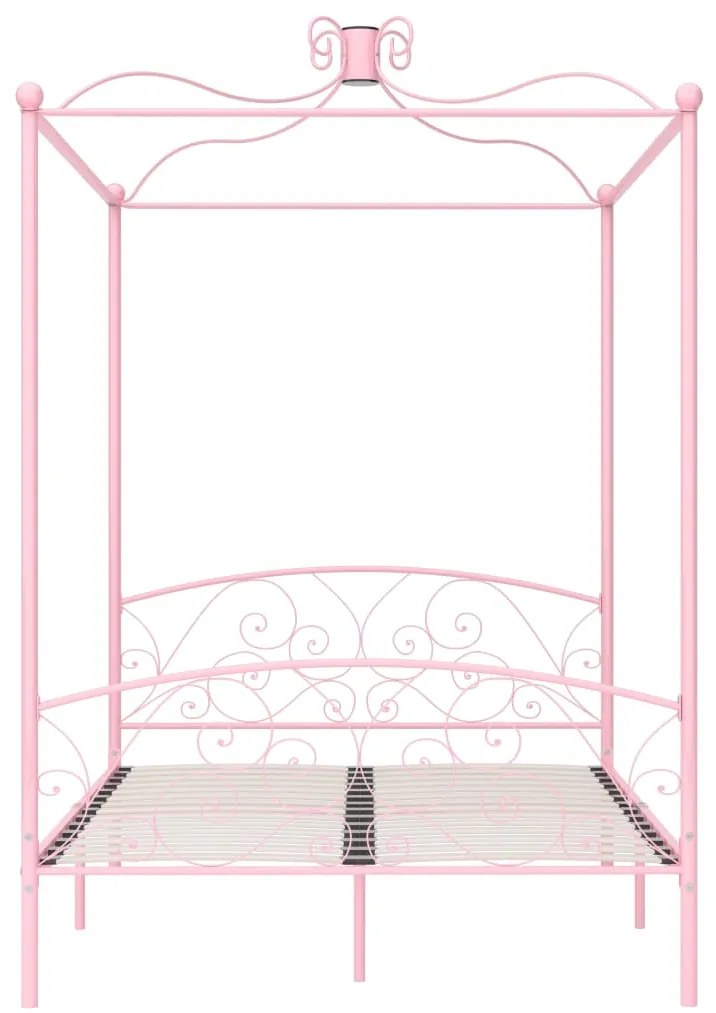 Estrutura de cama com dossel 140x200 cm metal cor-de-rosa