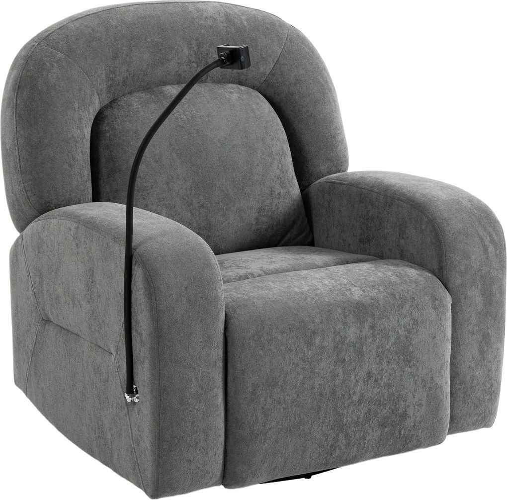 Poltrona Relax Reclinável 3 em 1 com Função de Baloiço Rotação 360° Suporte para Telemóvel Assento Amplo Cinzento