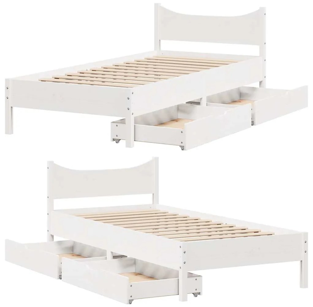 Estrutura de cama c/ gavetas 100x200 cm pinho maciço branco