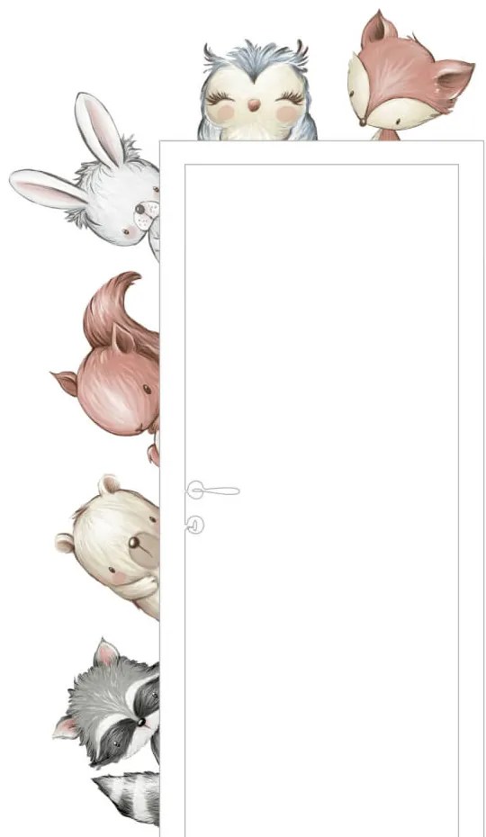 Autocolante de parede para quarto de criança - Animais da floresta à volta da porta