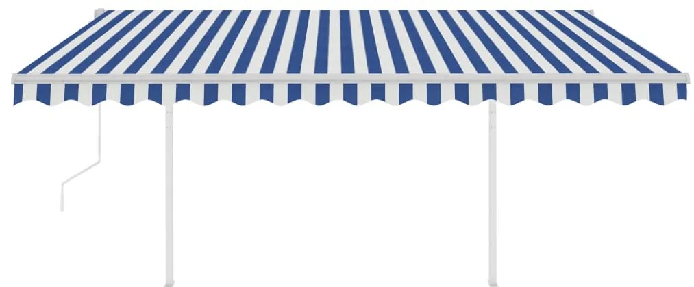 Toldo retrátil automático com postes 4x3,5 m azul e branco