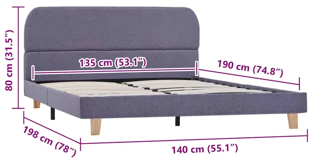 Estrutura de cama sem colchão 135x190 cm tecido cinzento-claro
