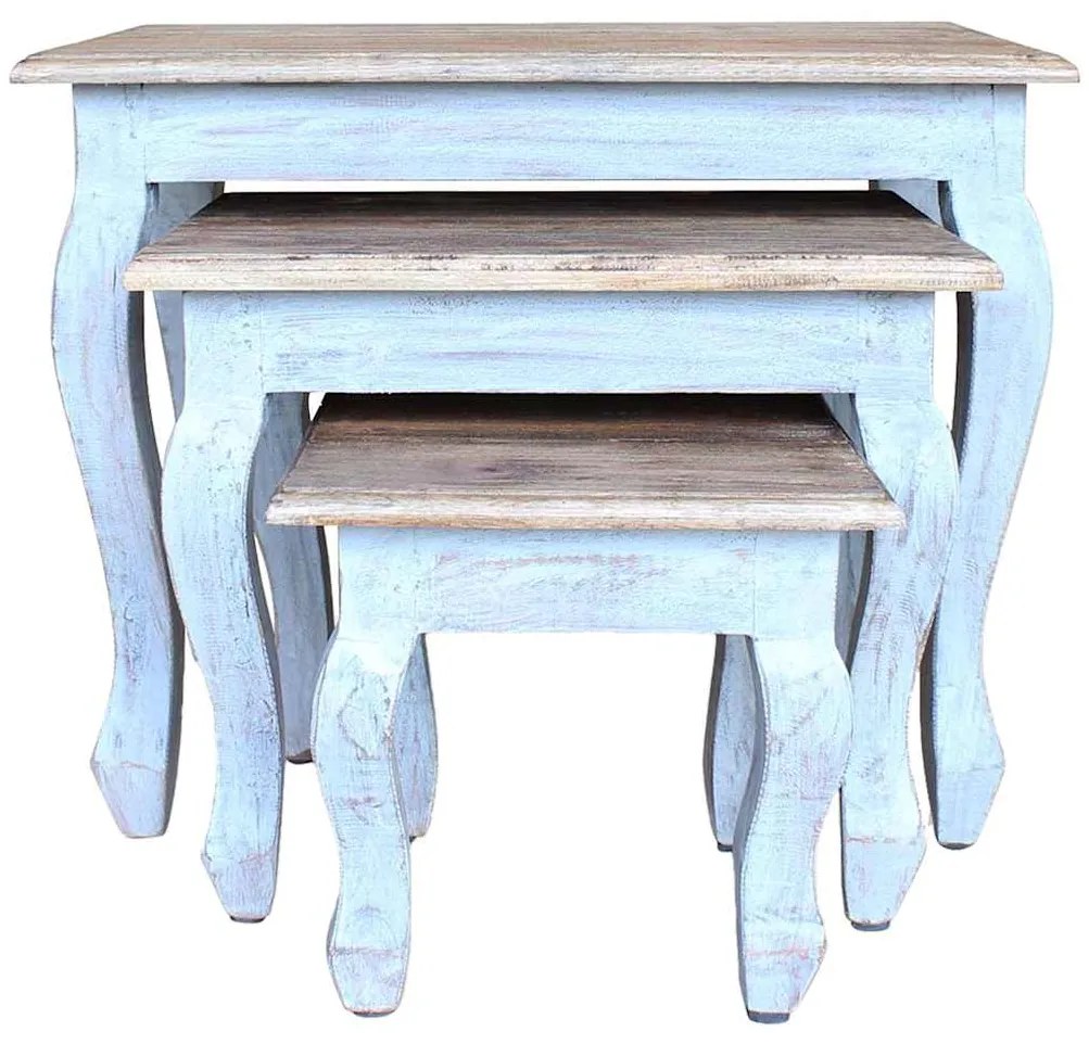 Conjunto de mesas de encastrar 3 pcs madeira de mogno maciça