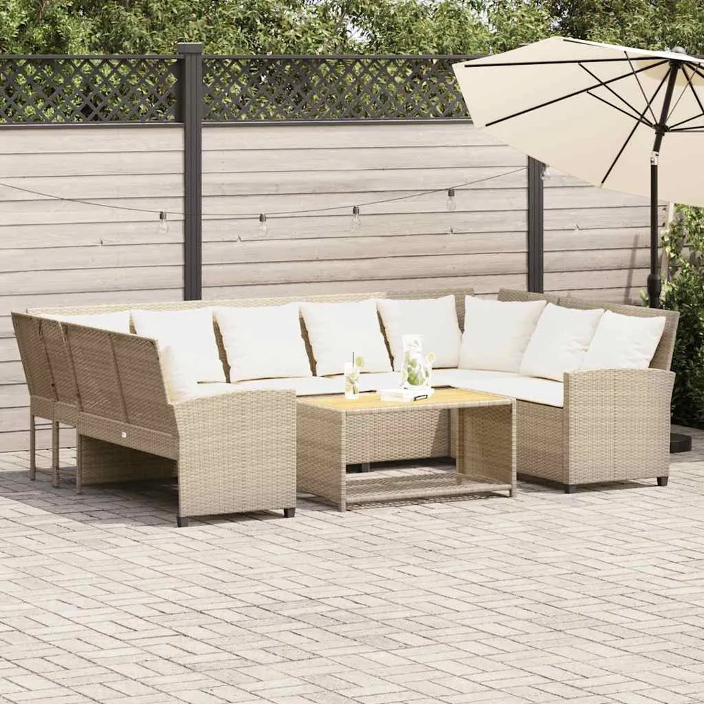 vidaXL Sofá de jardim com almofadões vime PE bege
