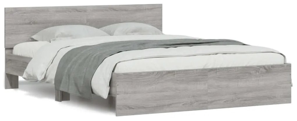 Estrutura cama c/ cabeceira/luzes LED 160x200cm cinzento sonoma