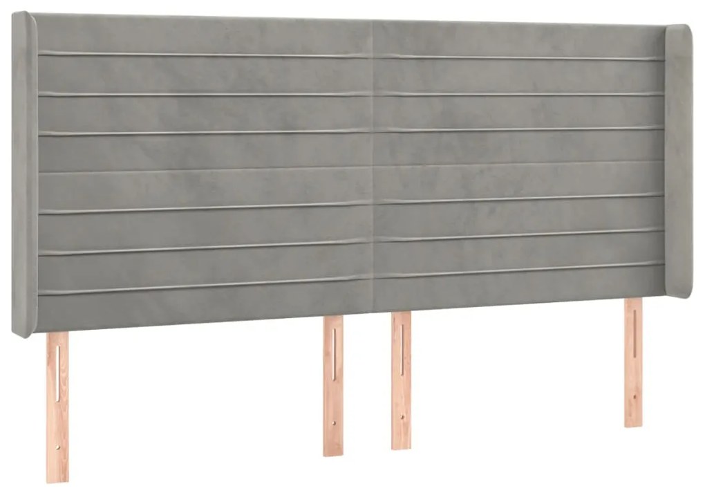 Cabeceira cama c/ luzes LED veludo 163x16x118/128cm cinza-claro