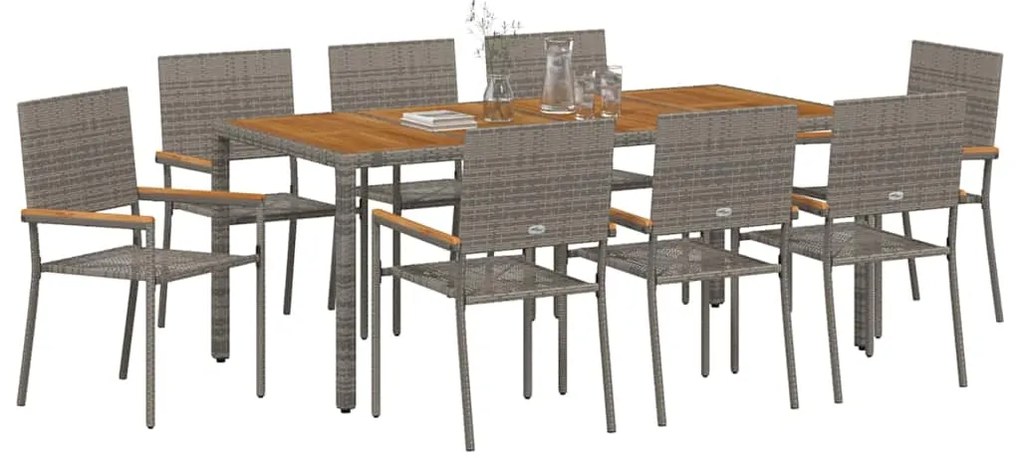 Conjunto de Jantar de Jardim vidaXL 9 Peças Cinza Rattan Poly