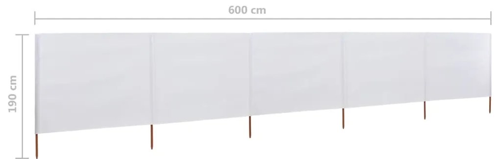 Para-vento com 5 painéis em tecido 600x160 cm cor areia branca