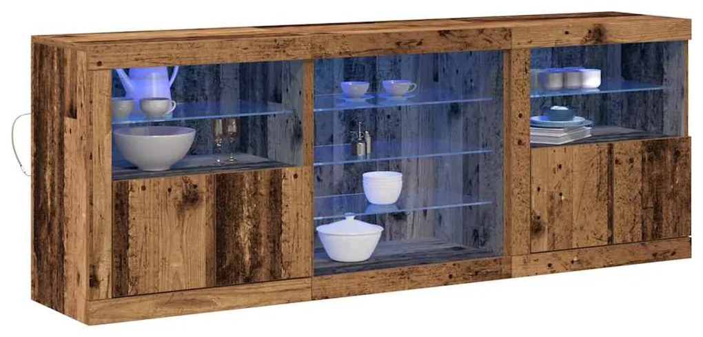 Aparador com Luzes LED Madeira Velha 181,5x37x67 cm Madeira Processada