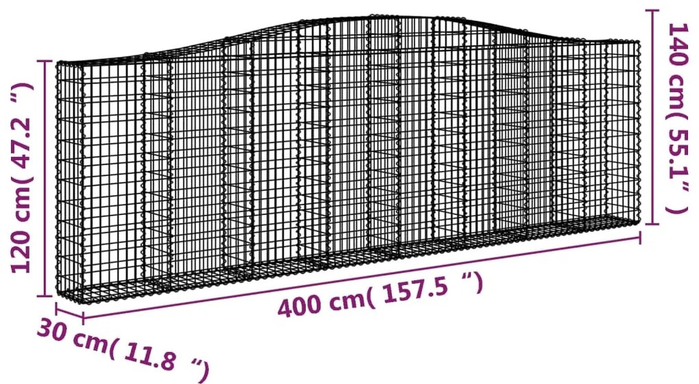 Cestos gabião arqueados 6pcs 400x30x120/140cm ferro galvanizado