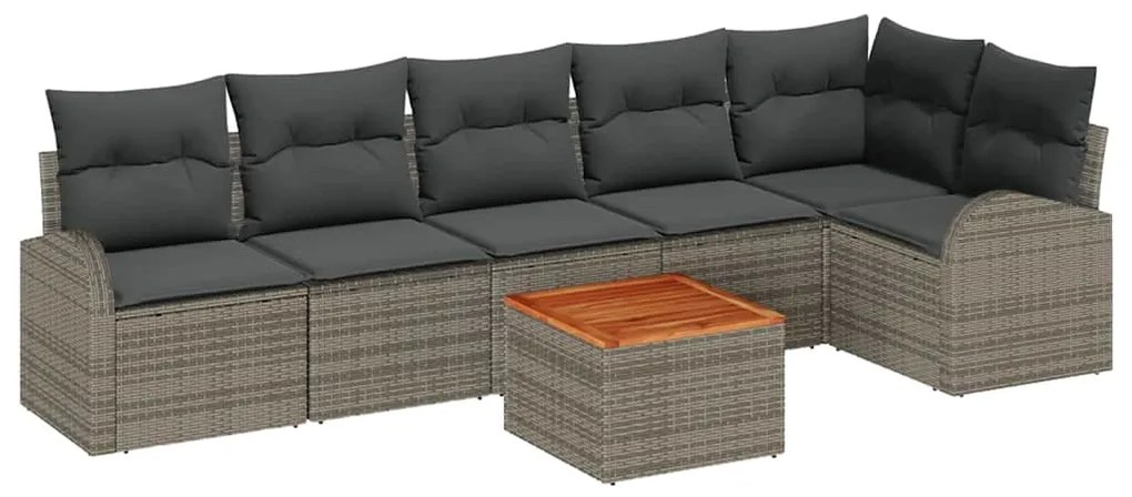 Conjunto de Sofá de Jardim de 7 Peças com Almofadas Cinzas em Rattan S