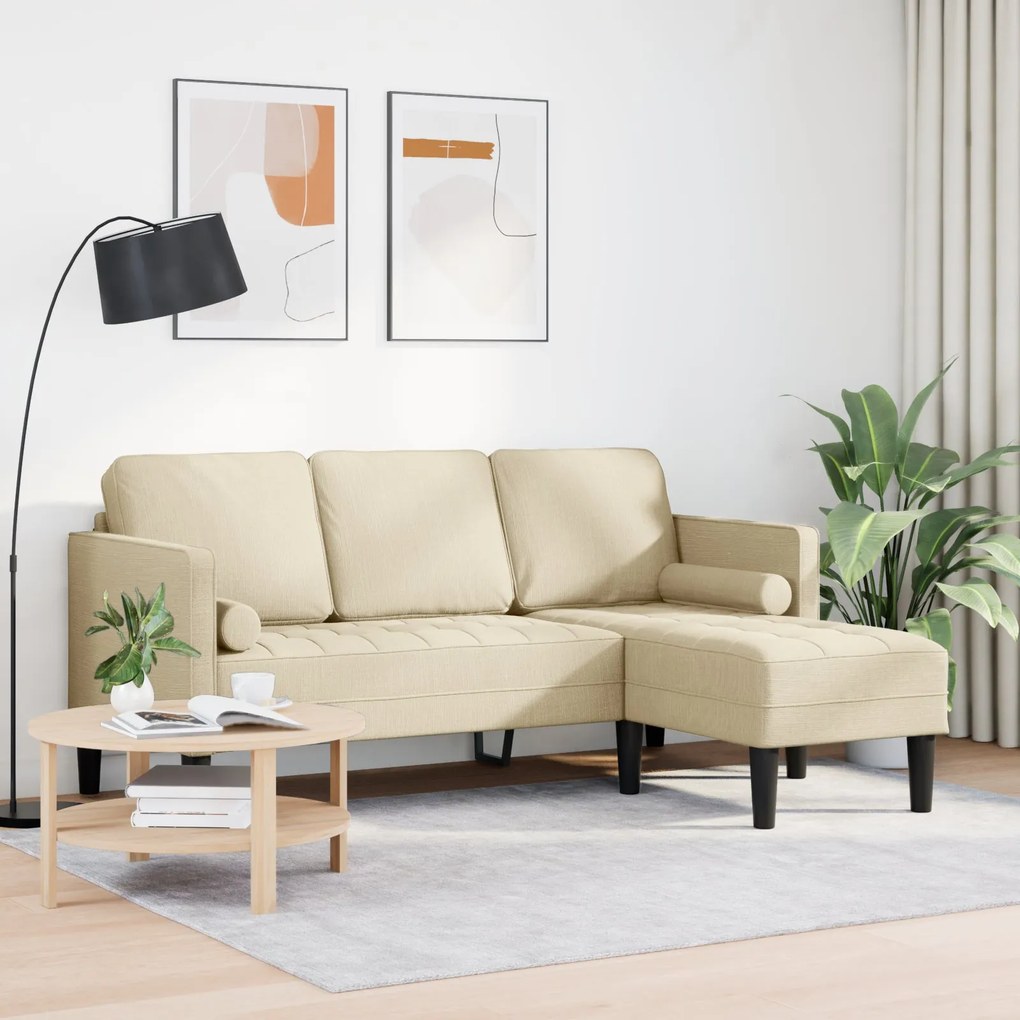Sofá L de 3 Lugares vidaXL Creme 160 cm em Tecido