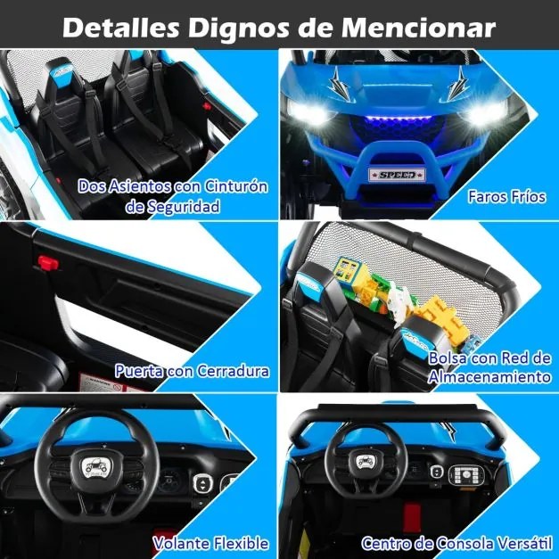 Carro elétrico crianças a bateria 12 V 2 Lugares com comando à distância 2,4G Alta/Baixa velocidade Música 3 a 8 anos 118 x 74 x 71 cm Azul