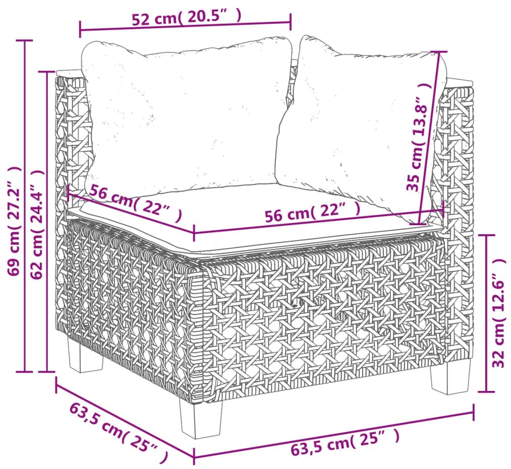 4 pcs conjunto de sofás para jardim c/ almofadões vime PE preto