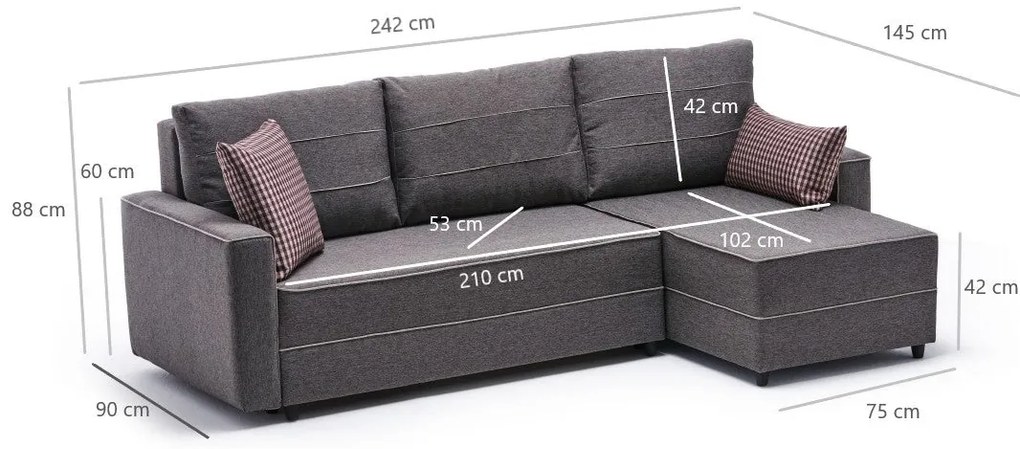 Sofá-Cama de Canto Ece – Castanho – 242x88x90 cm