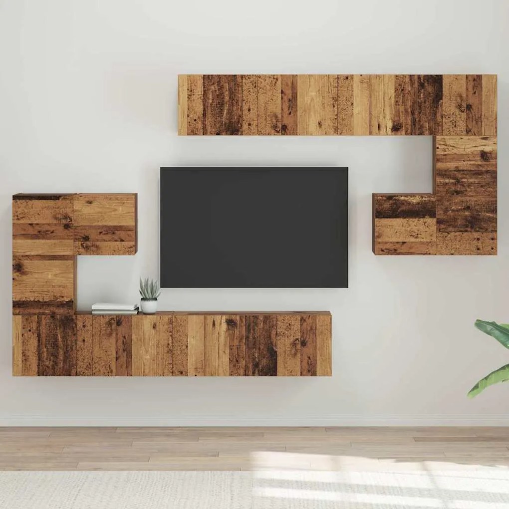 vidaXL Conjunto de móvel de TV Montado na parede 8 pcs Madeira Antiga